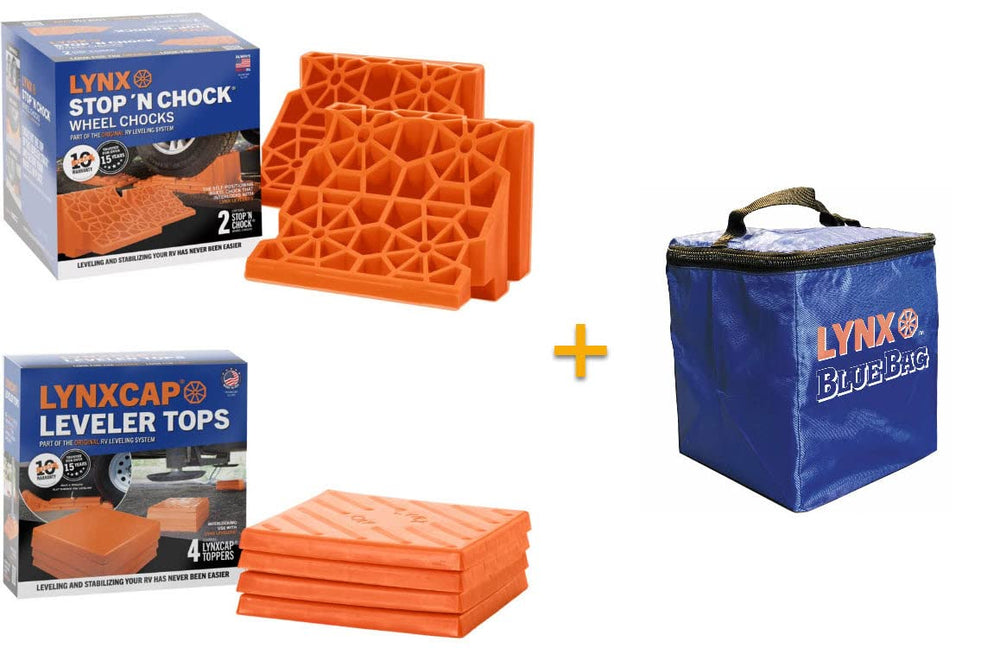 Tri-Lynx LynxStop N-Chock wheel chocks secure tires in place.