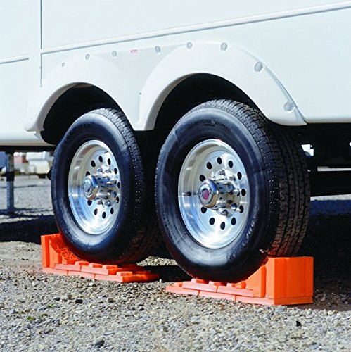 Tri-Lynx Stop N Chock 2-pack shown on driveway wheel chocks for secure parking.