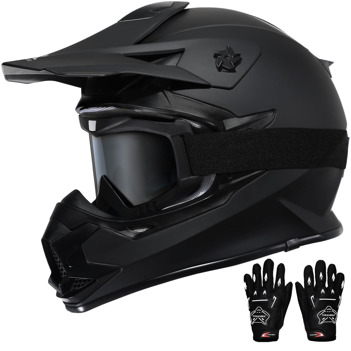 Triangle adult dirt bike helmet front view with DOT safety certification for off-road protection.