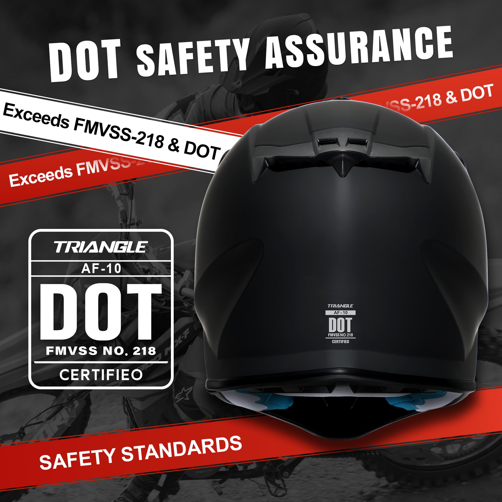 Triangle helmet with goggles kit promoting clear vision and UV protection on trails.