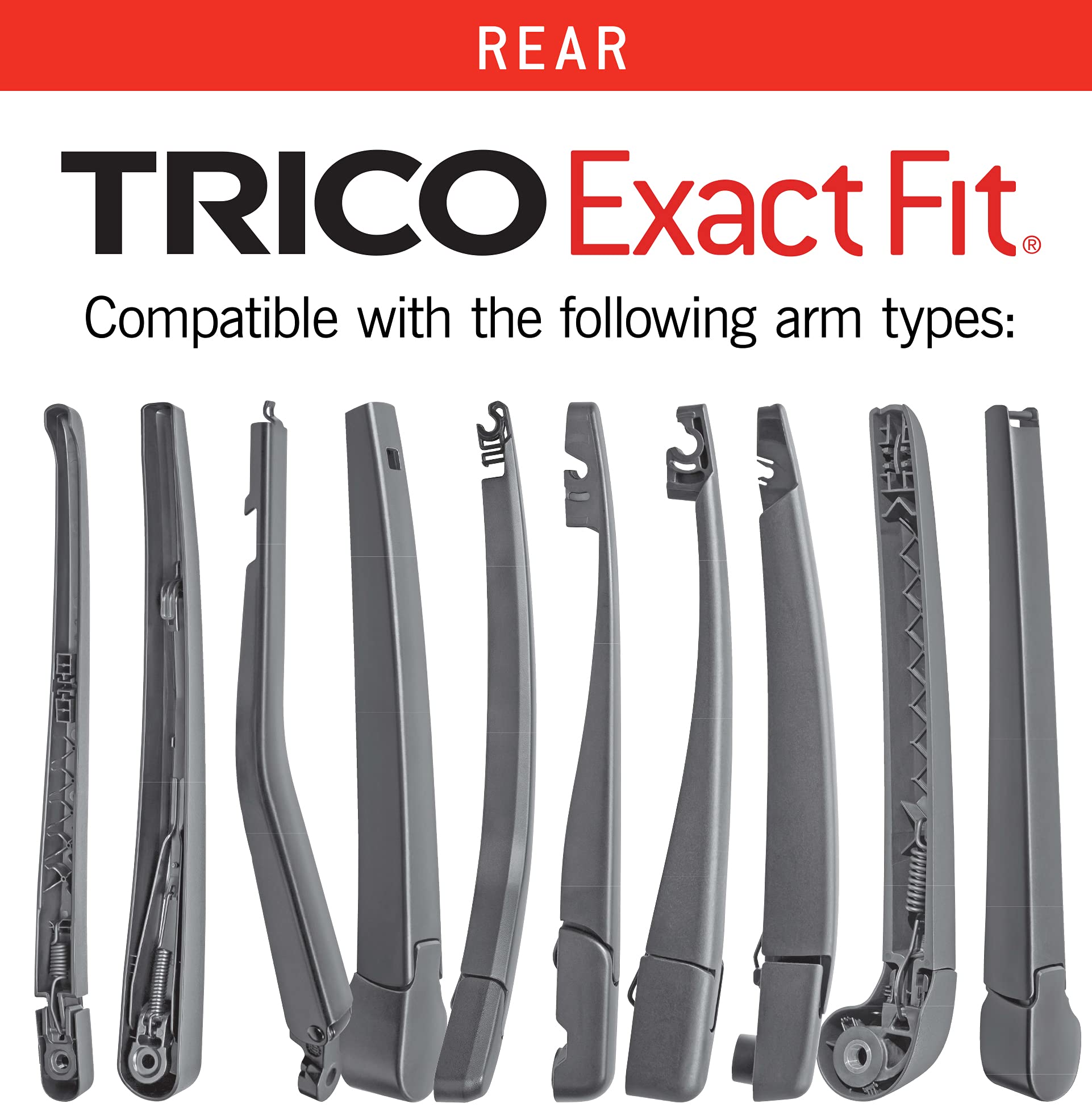 TRICO Exact Fit 12in rear wiper blade performs in harsh weather for safer driving.