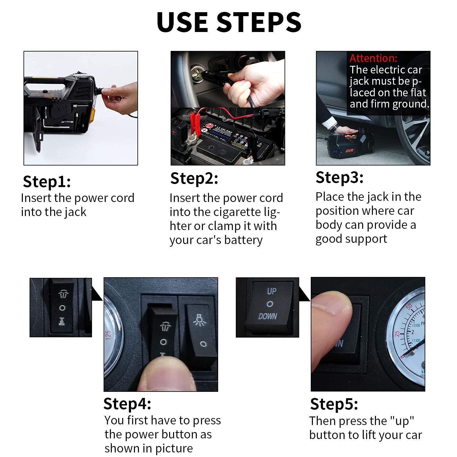 Roadside emergency tire change powered by built-in air pump