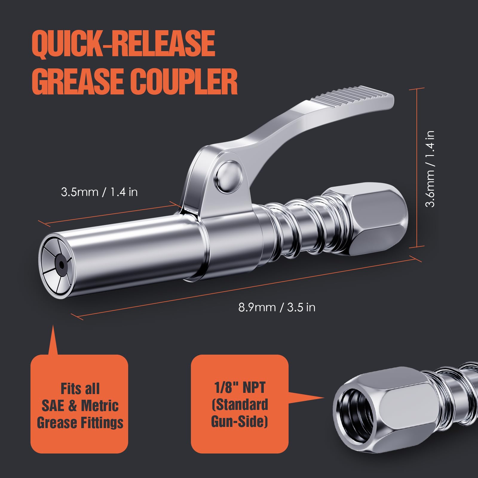 TRILINK grease gun coupler 6-jaw locking ensures a secure grip under pressure