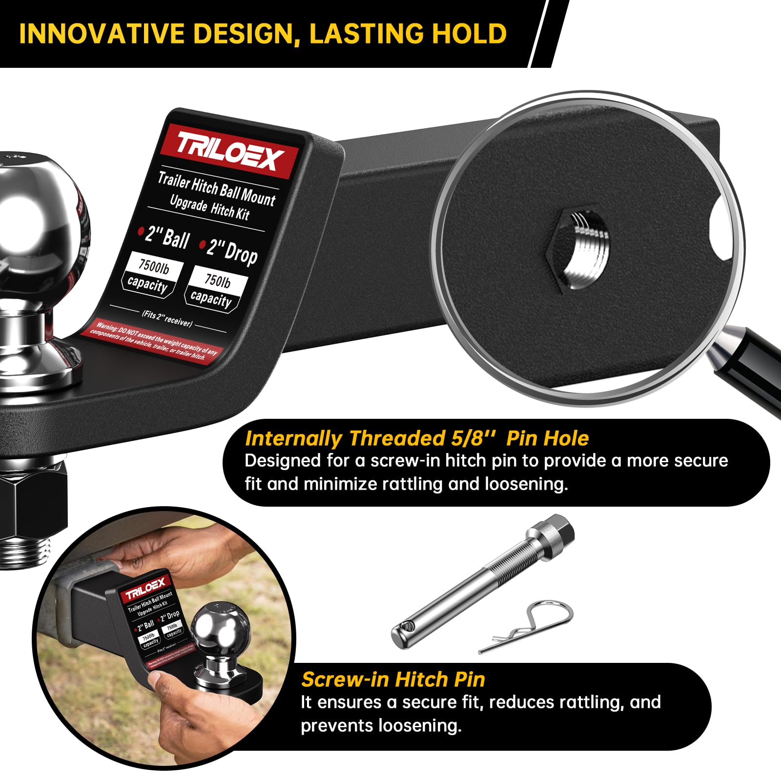 Triloex heavy-duty hitch mount ready for demanding towing tasks up to 7,500 lbs.