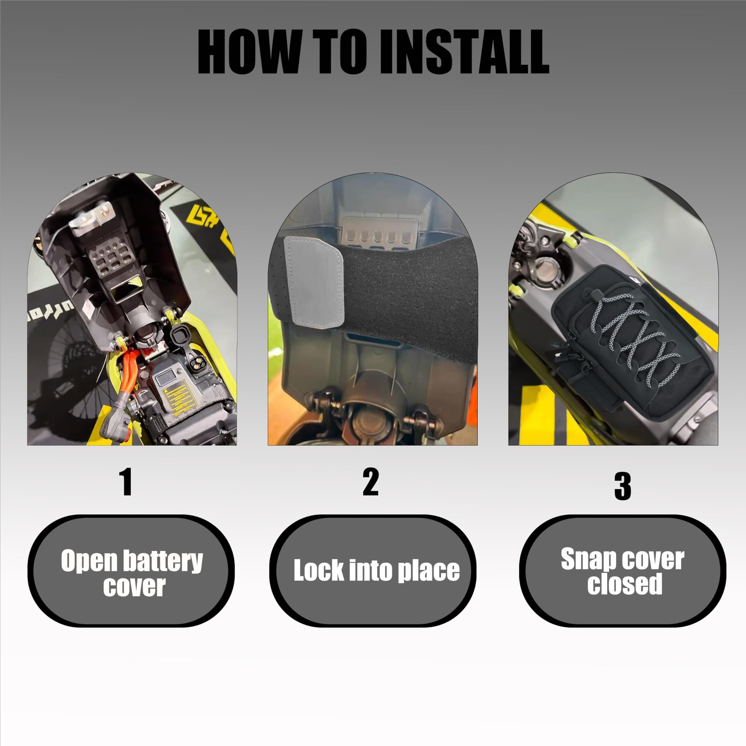 TRILVIX quick installation mounts to the battery cover with Velcro for a secure fit.