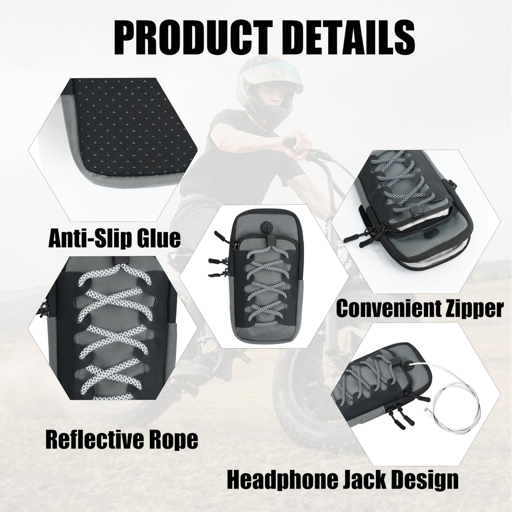 TRILVIX arm-wrist bag with reflective trim improves nighttime visibility for riders.