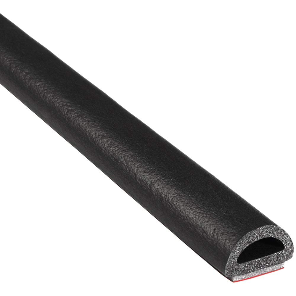 TRIM-LOK D-shaped seal closeup with adhesive-backed seal for door sealing.