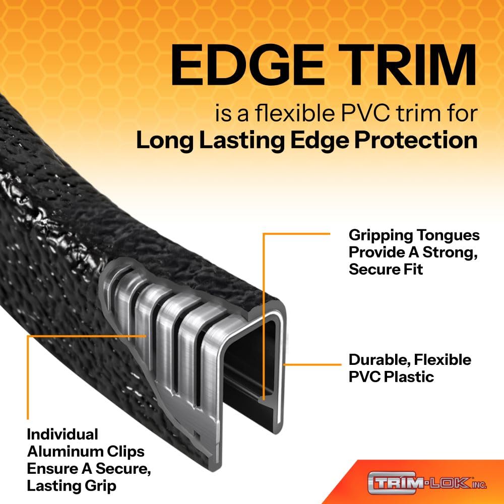 TRIM-LOK edge trim showing a 3/8-inch leg length for strong edge coverage