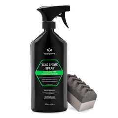 TriNova Tire Shine Spray No-Wipe application for a durable gloss finish