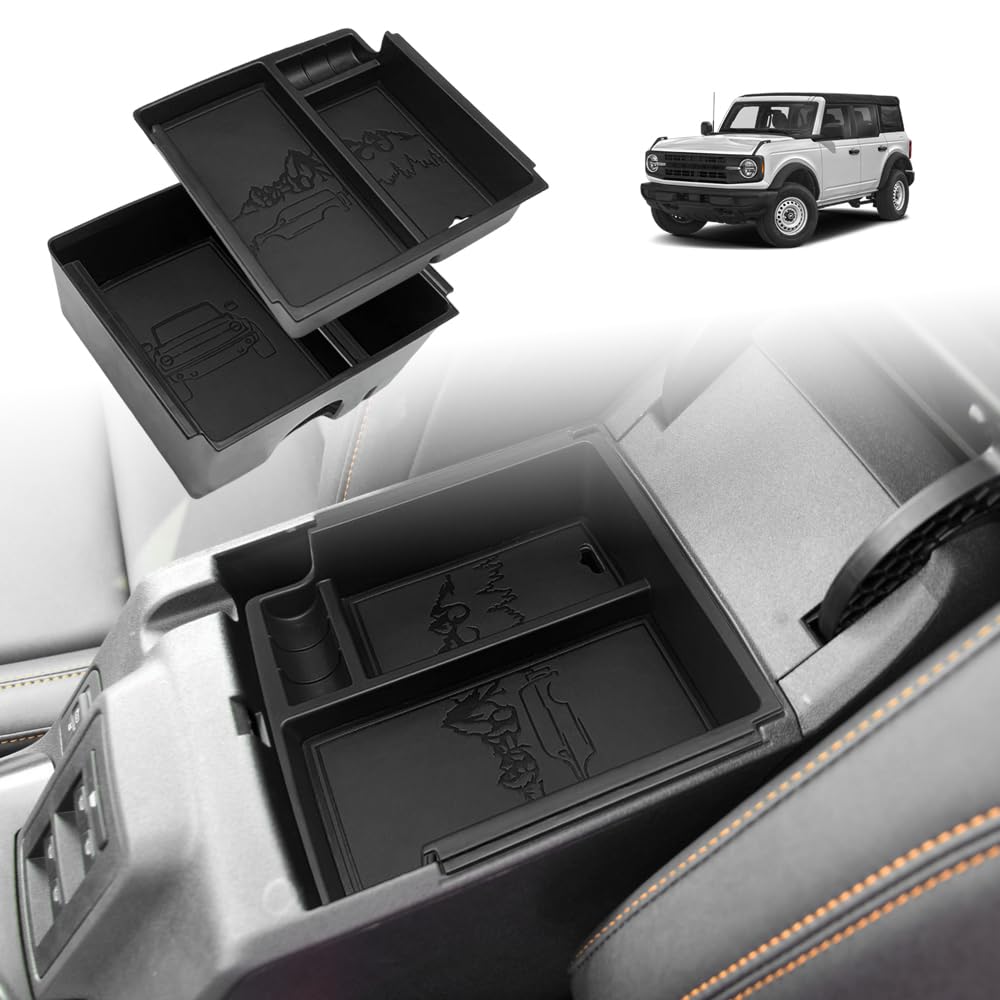 TripleAliners Bronco center console organizer with layered compartments for organized storage
