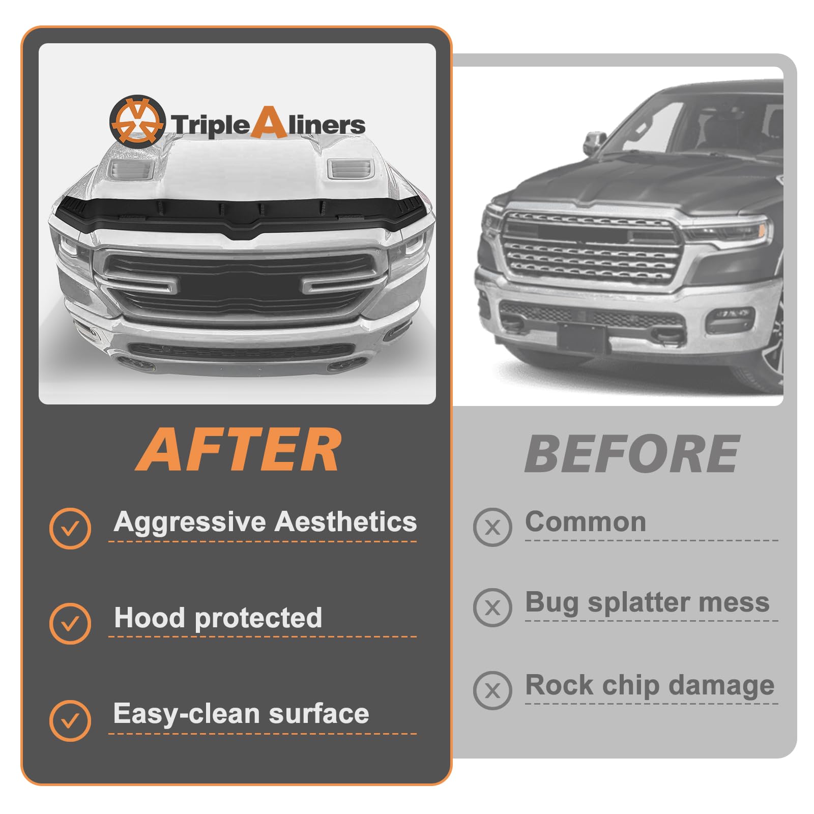 TripleAliners off-road-gear hood shield complements Ram 1500 for rugged adventures.
