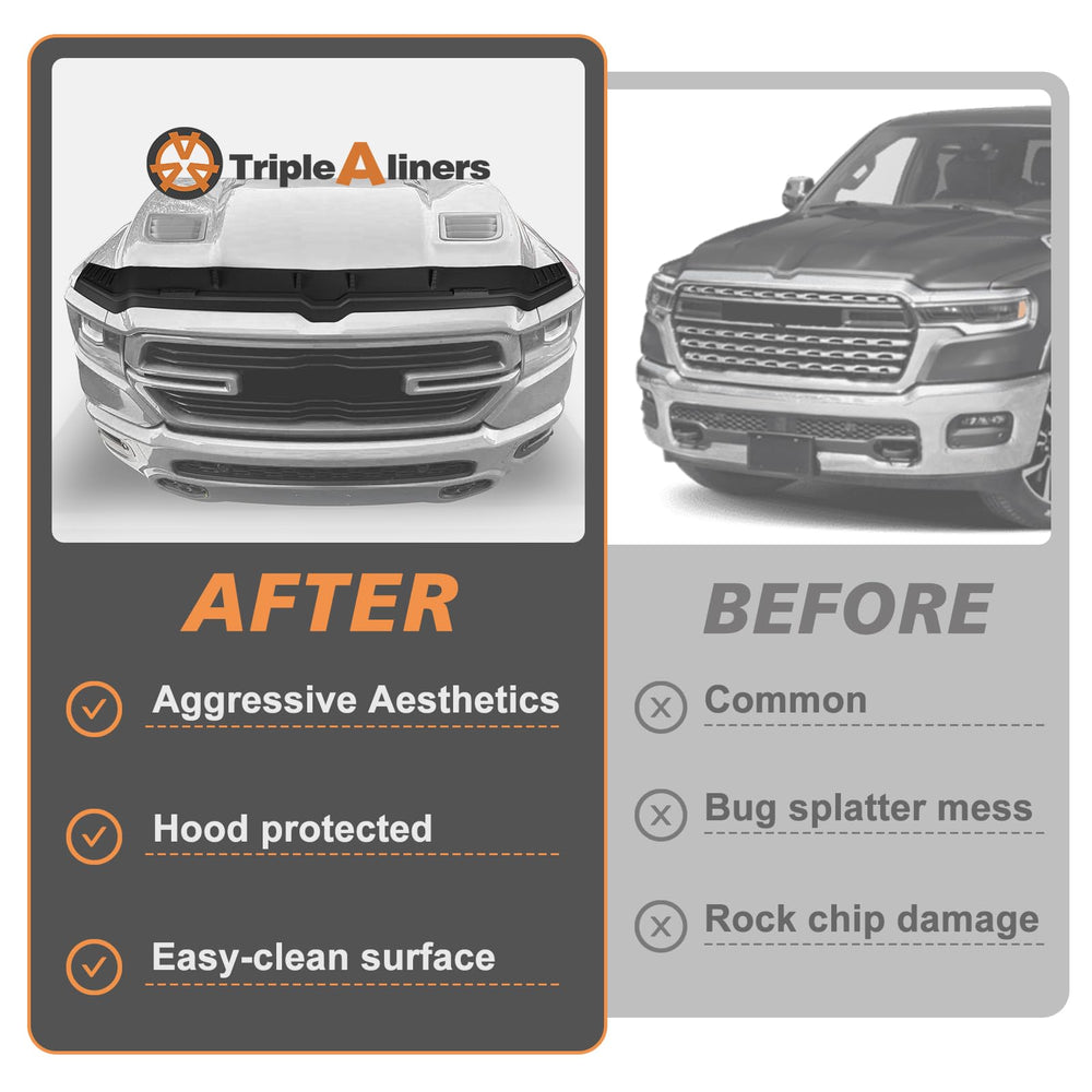 TripleAliners off-road-gear hood shield complements Ram 1500 for rugged adventures.