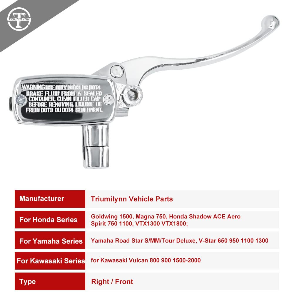 Triumilynn Right 1-inch brake master cylinder chrome finish enhances motorcycle aesthetics