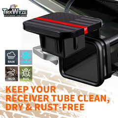 TrkWyze hitch cover fits 2-inch receivers for trucks and SUVs.