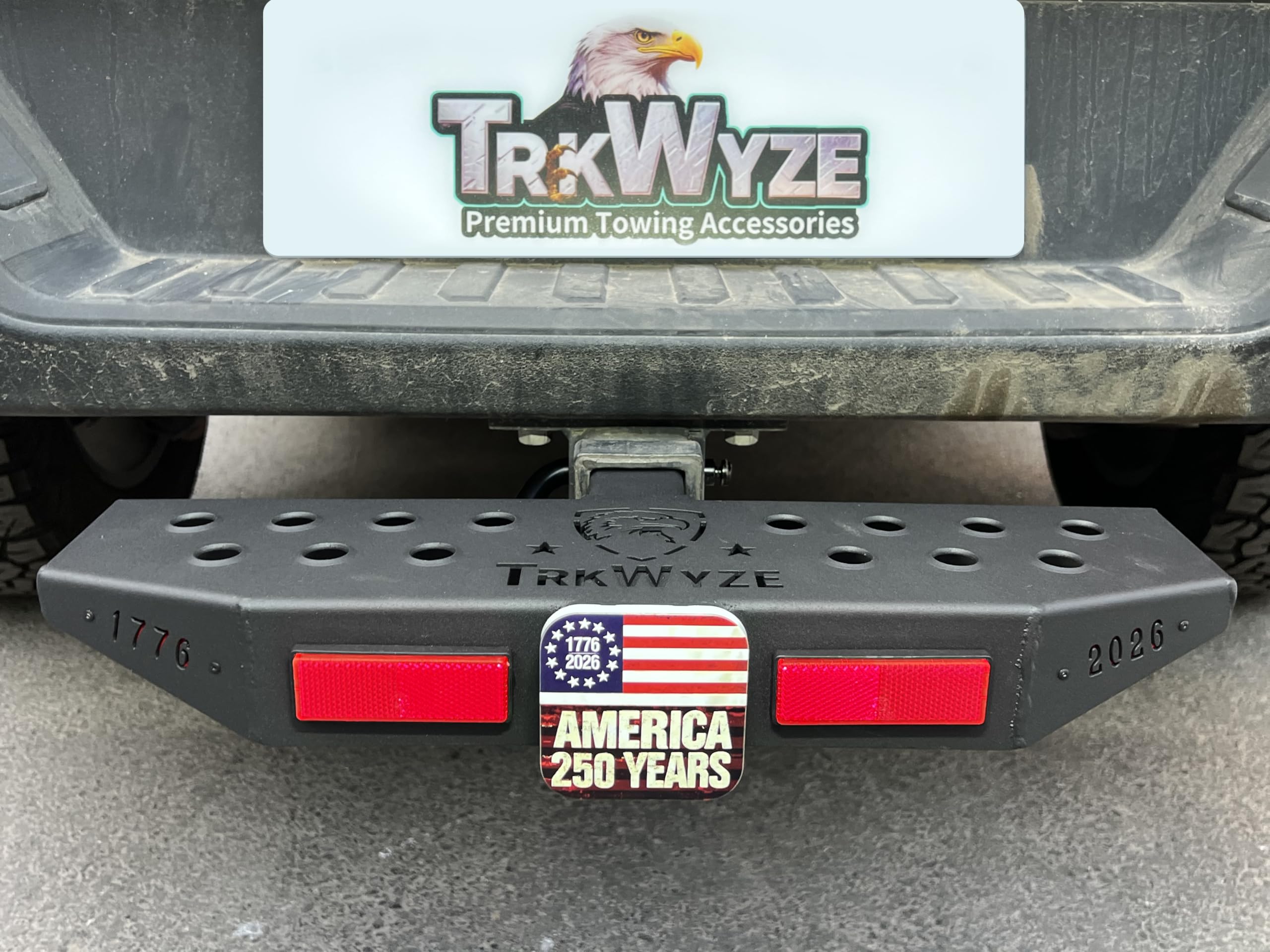 Zero maintenance hitch cover with rugged aluminum flag for year-round pride.