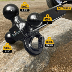TrkWyze tri-ball hitch with 2 inch ball for mid-size trailers