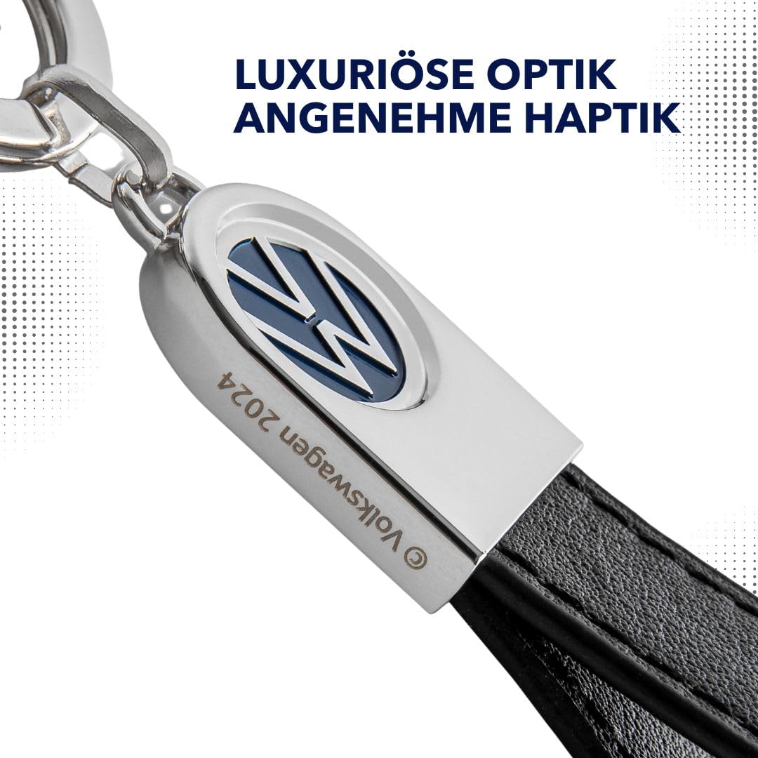 Troika VW logo keyring black leather strap for sleek everyday carry.
