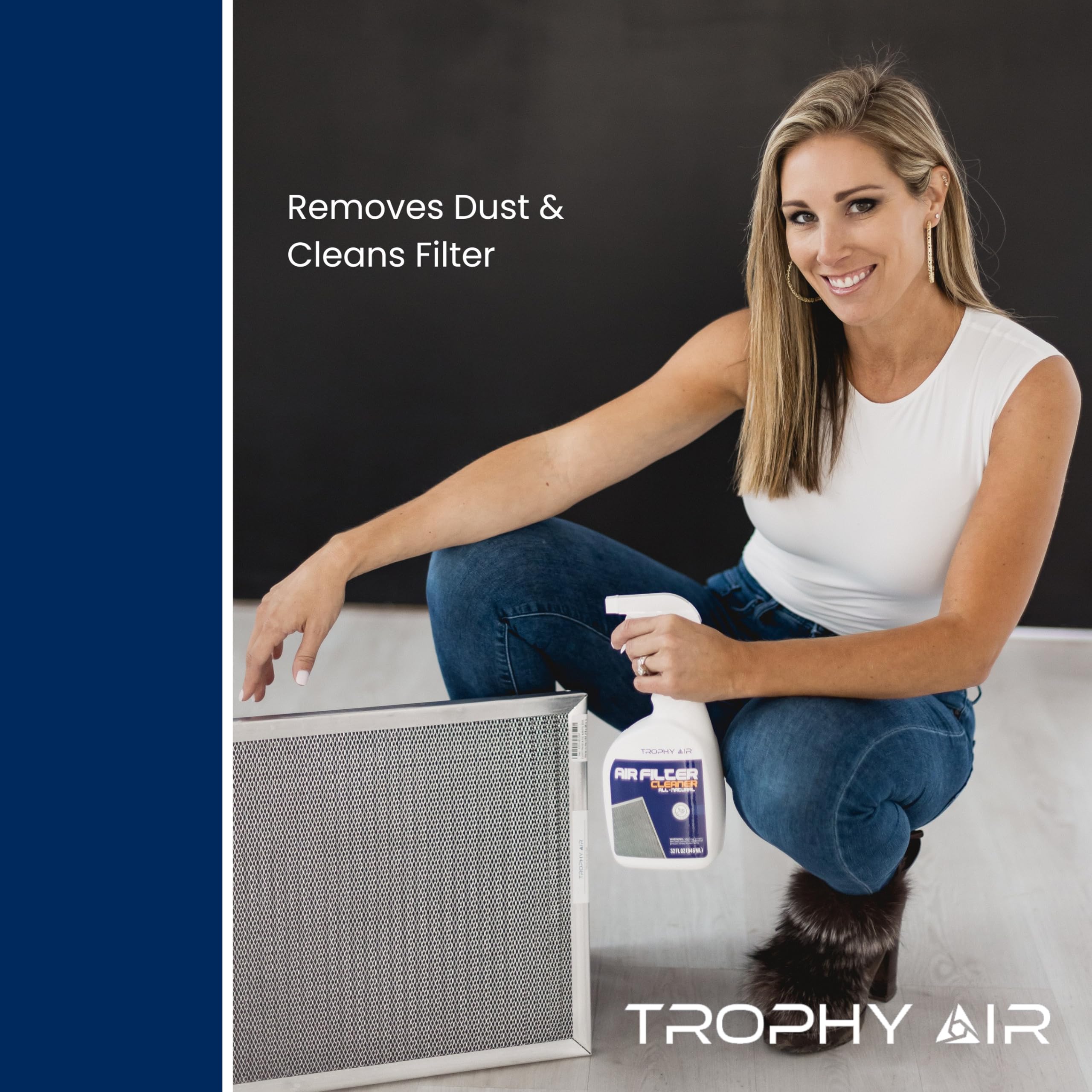 Trophy Air cleaner bottle label highlighting eco-friendly formula