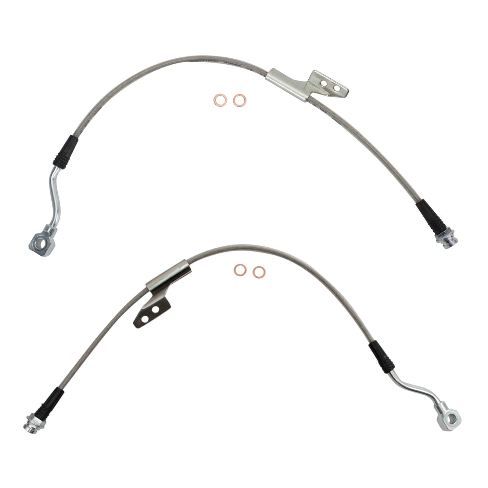 TRQ front driver side brake hose with stainless steel design for stronger braking feel.