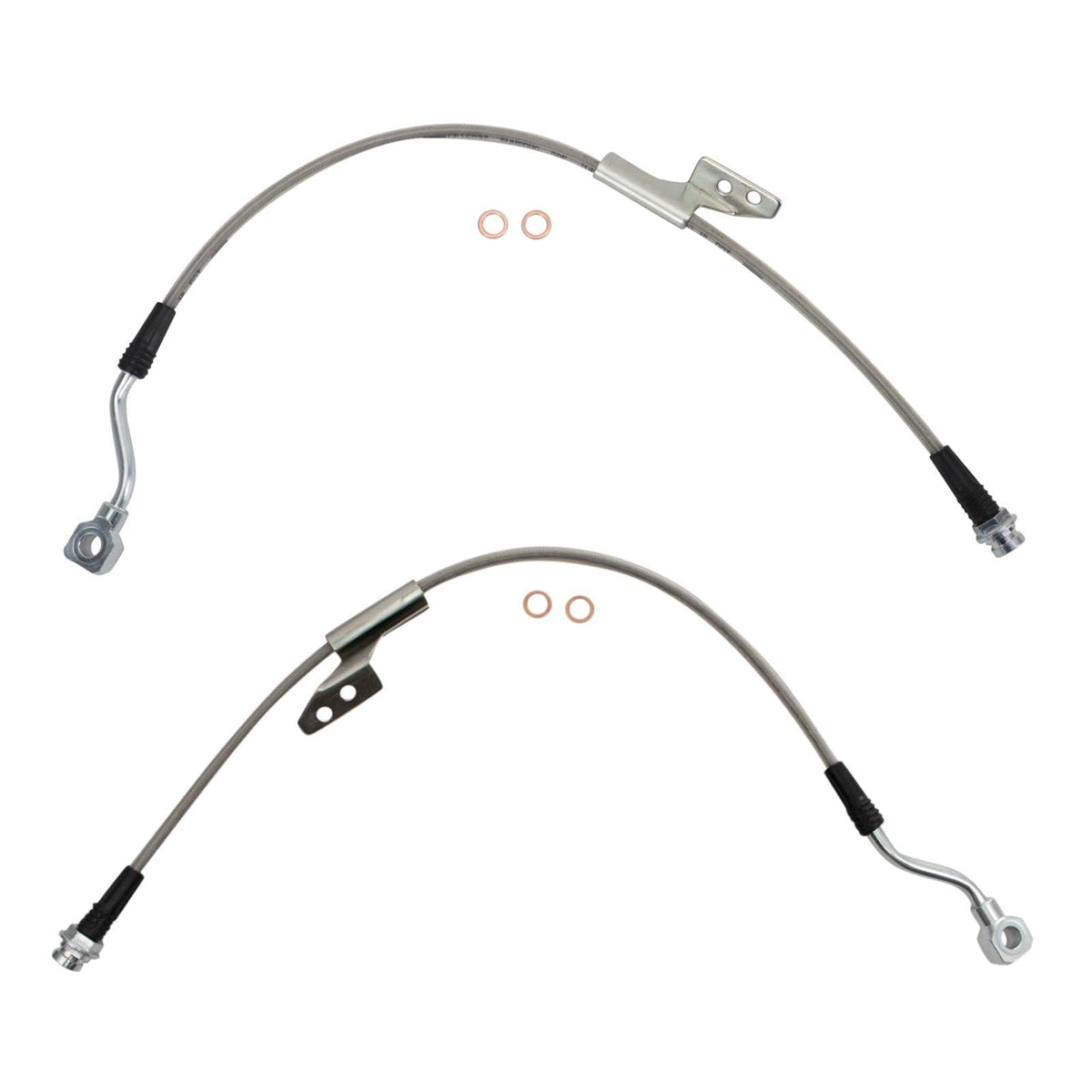 TRQ front driver side brake hose with stainless steel design for stronger braking feel.