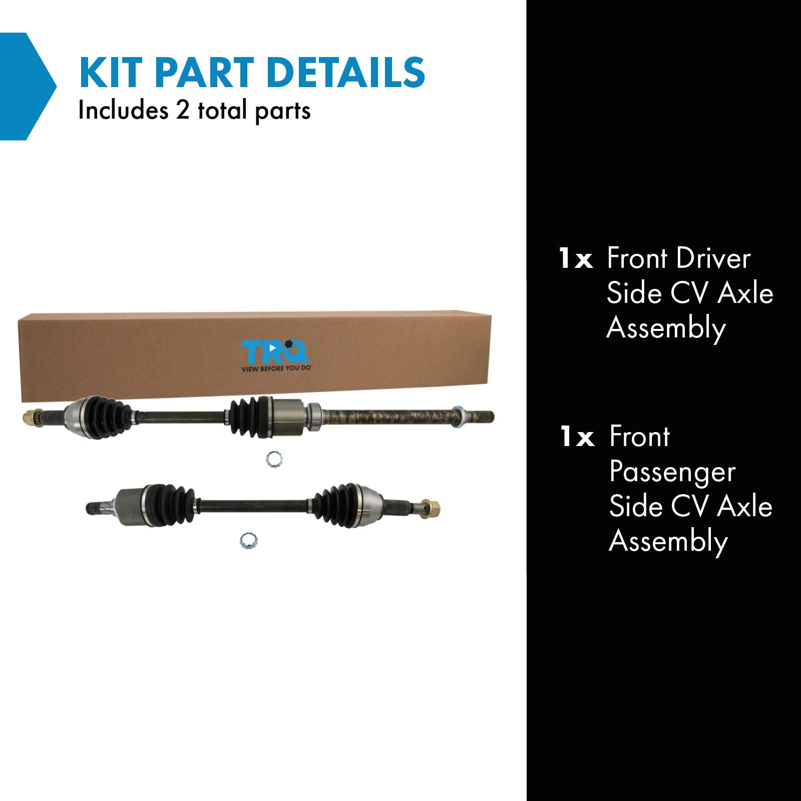 TRQ front passenger side CV axle assembly with robust joints for smooth operation.