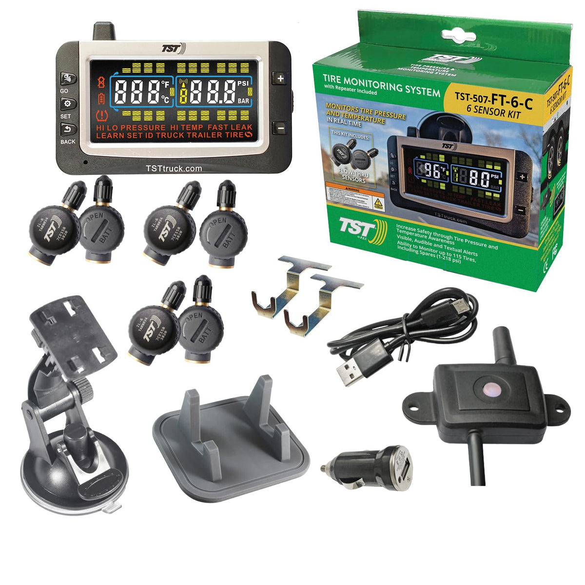 TRUCK SYSTMS TST507 display monitor showing real-time tire data for safer travel