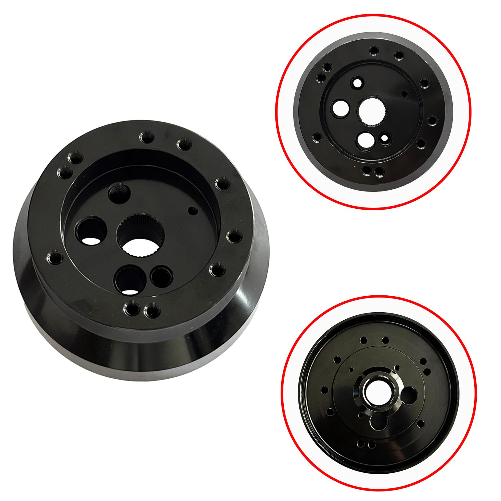 Trucktok hub adapter connected to GMC pickup for secure steering wheel fitment.