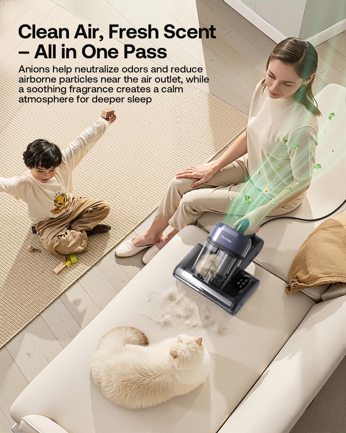 Trucozie includes anion tech and aromatherapy tablets for a fresher space.