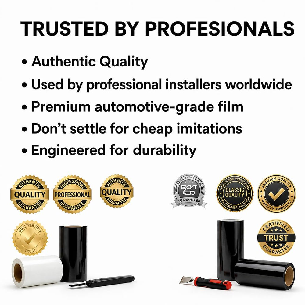 TRUE LINE Automotive 3M 2080 Gloss Black G12 on a car panel shows durable UV-resistant protection.