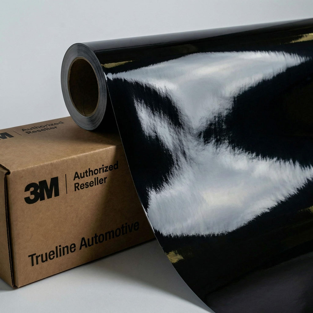 TRUE LINE Automotive 3M 2080 Gloss Black G12 wrap roll for showroom-like finish on vehicles.
