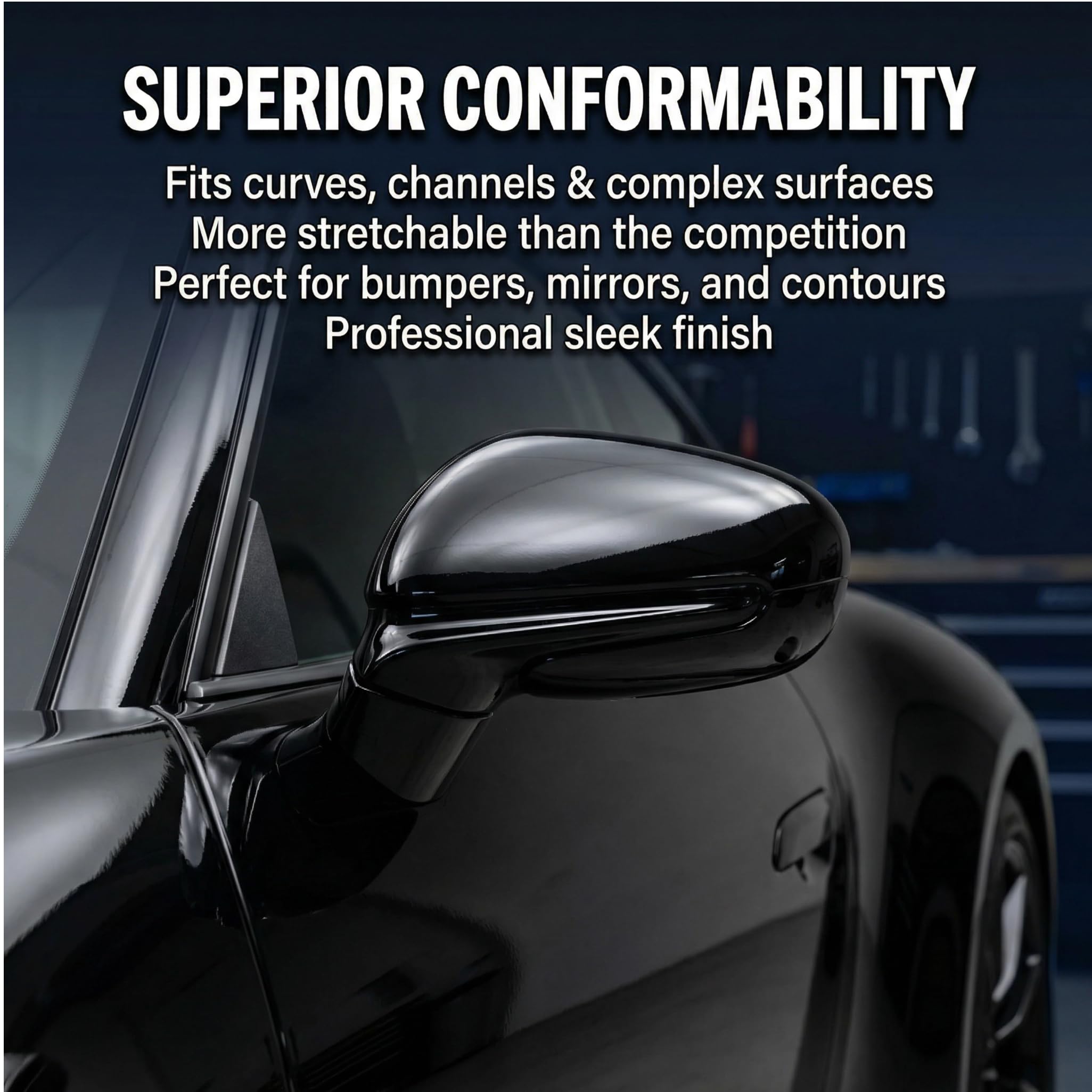 TRUE LINE Automotive 3M 2080 matte black wrap on a vehicle side panel shows bold style.