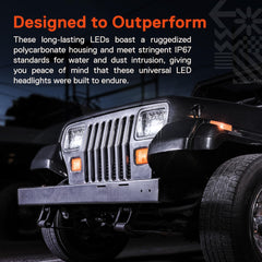 7x6 5x7 LED headlight delivers 6000K daylight-like beam for clear night visibility.