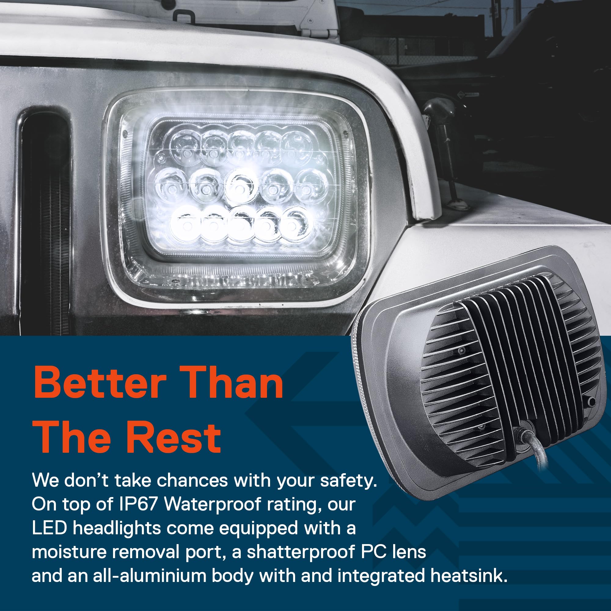 True Mods H6054 chrome headlight lens closeup with anti-UV coating