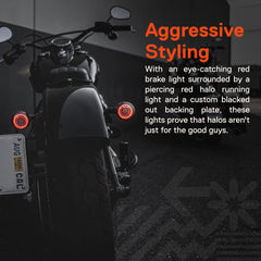 TRUE MODS red halo running light enhances rear visibility on Harley