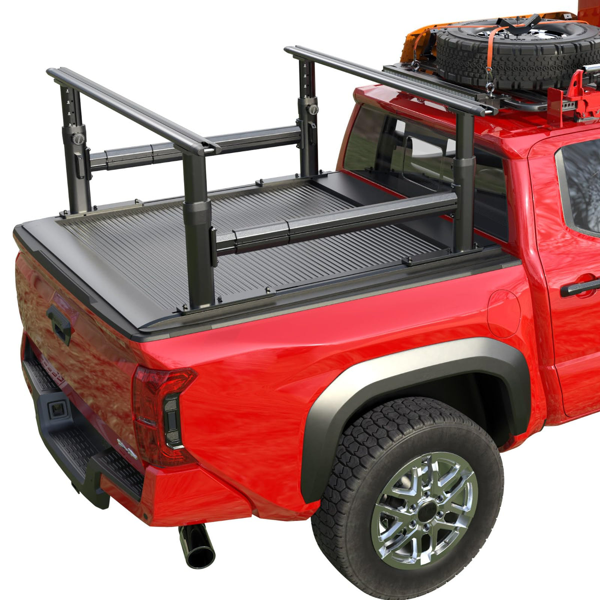 Trumgeta ladder rack assembly shows secure fit for mid-size pickups.