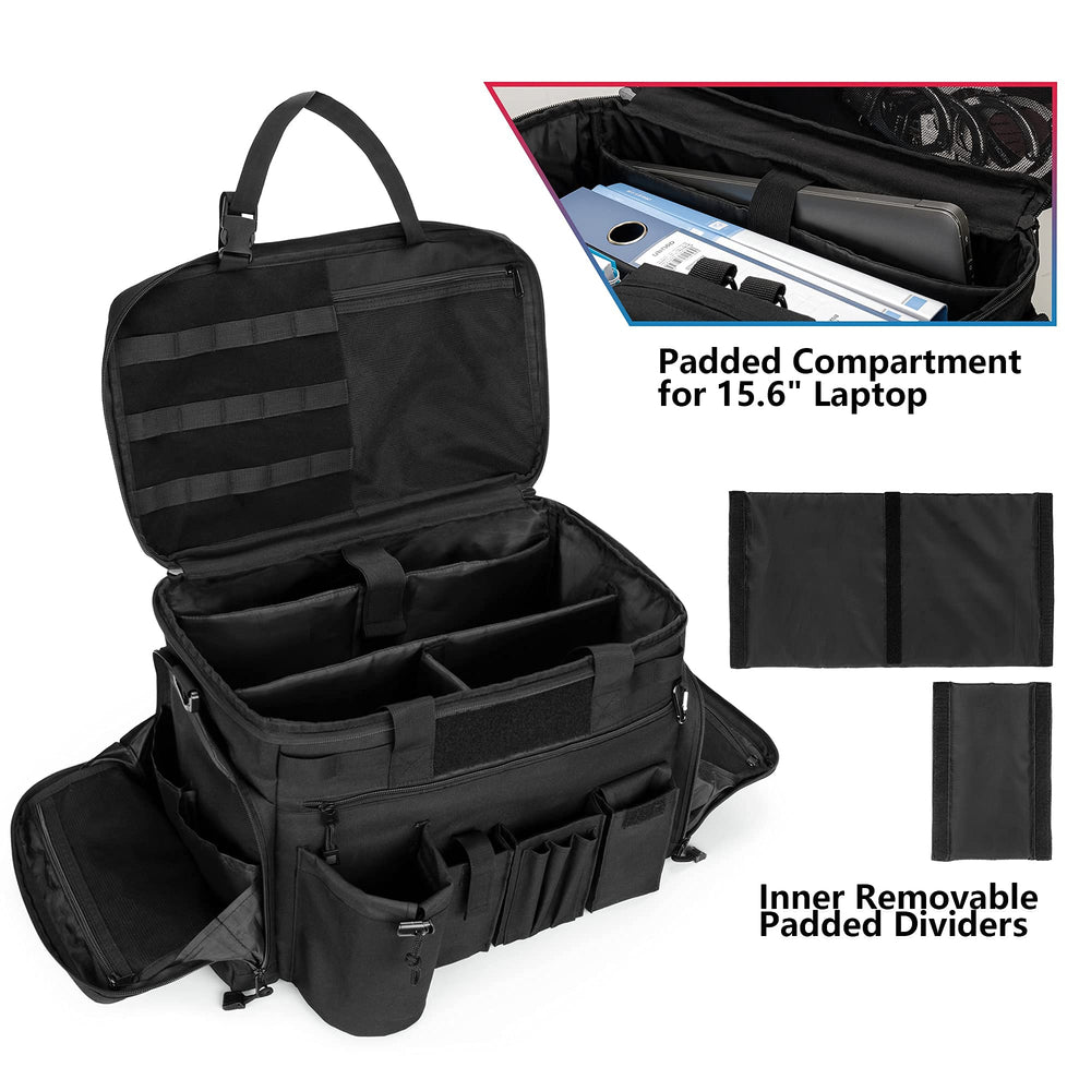 Trunab Patrol Bag MOLLE webbing for attaching gear like batons and flashlights.