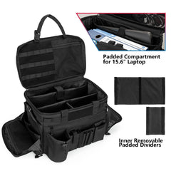 Trunab Patrol Bag MOLLE webbing for attaching gear like batons and flashlights.