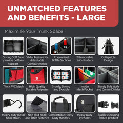 TRUNKCRATEPRO red trunk organizer shows three compartments for organized storage