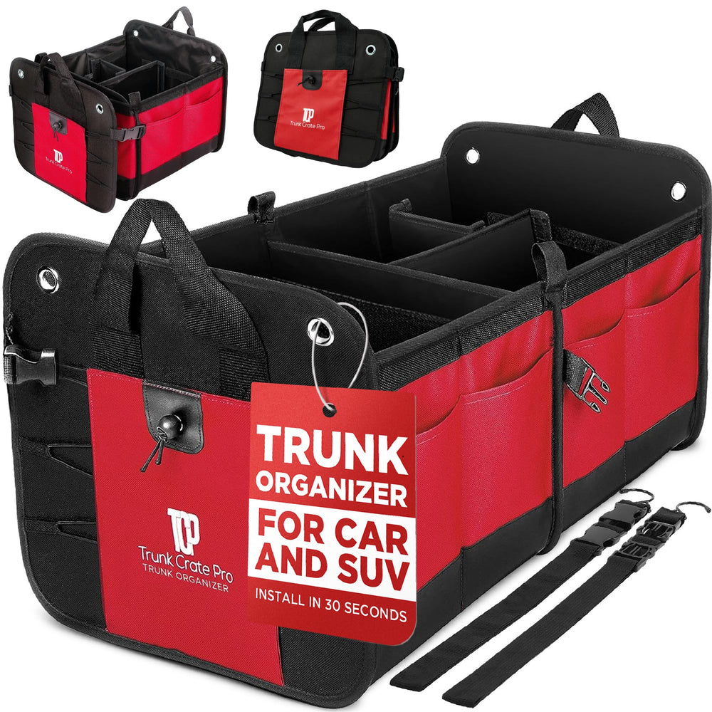 TRUNKCRATEPRO red trunk organizer front view keeps car clutter under control