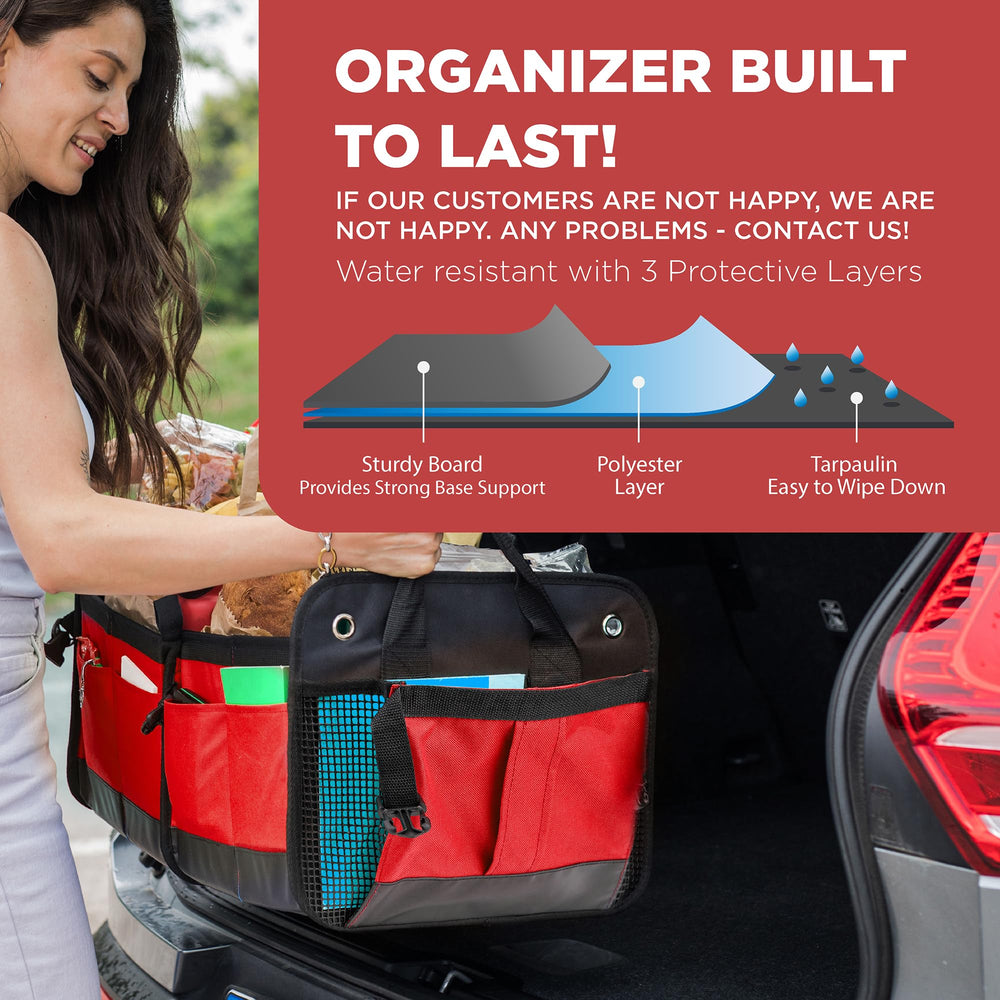 TRUNKCRATEPRO red trunk organizer non-slip bottom prevents sliding
