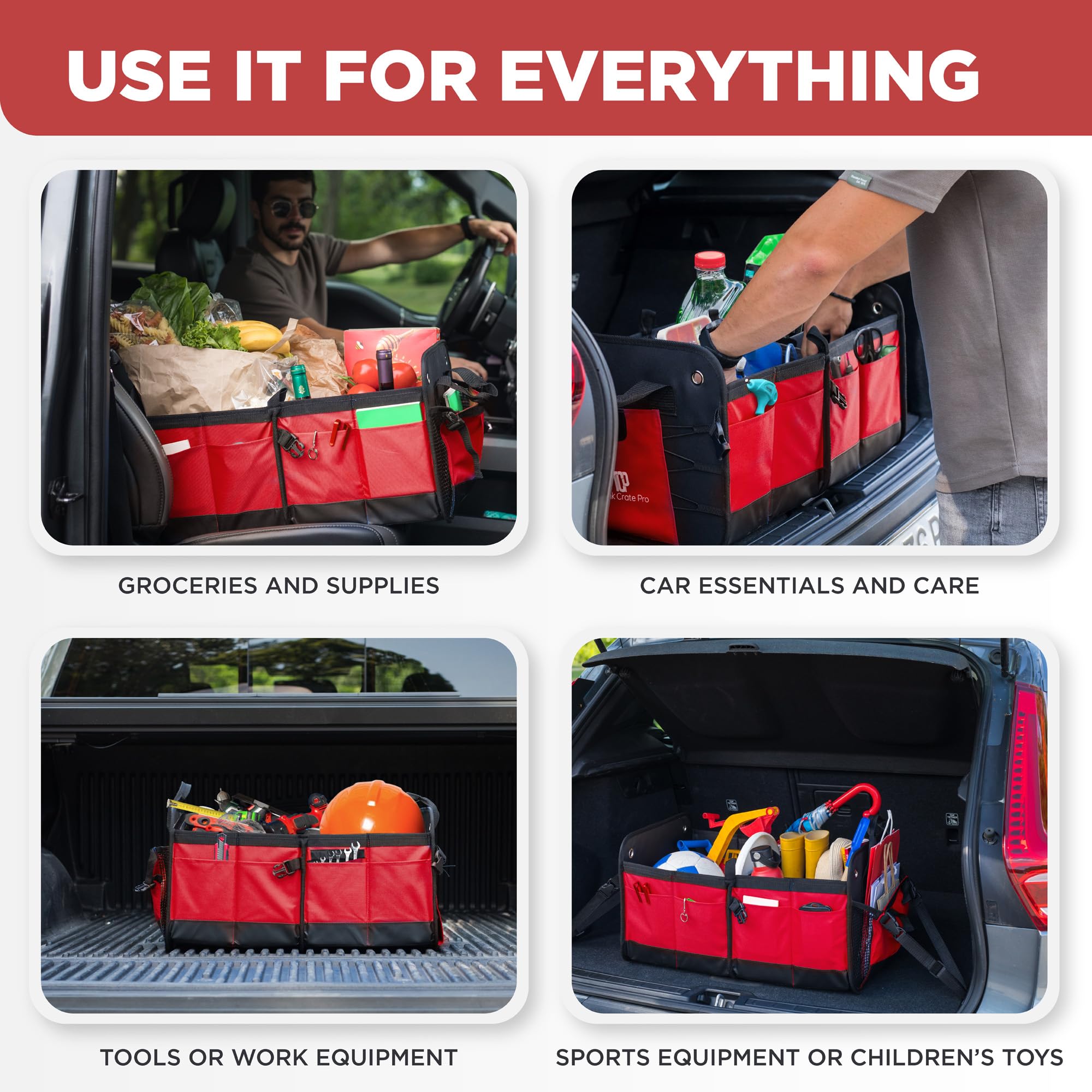 TRUNKCRATEPRO red trunk organizer water-resistant fabric for spill protection