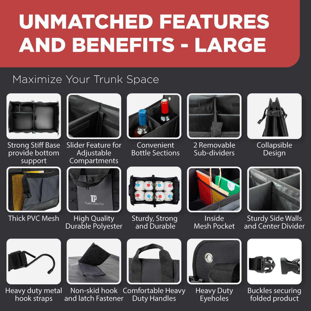 TRUNKCRATEPRO securing straps prevent shifting while the car moves