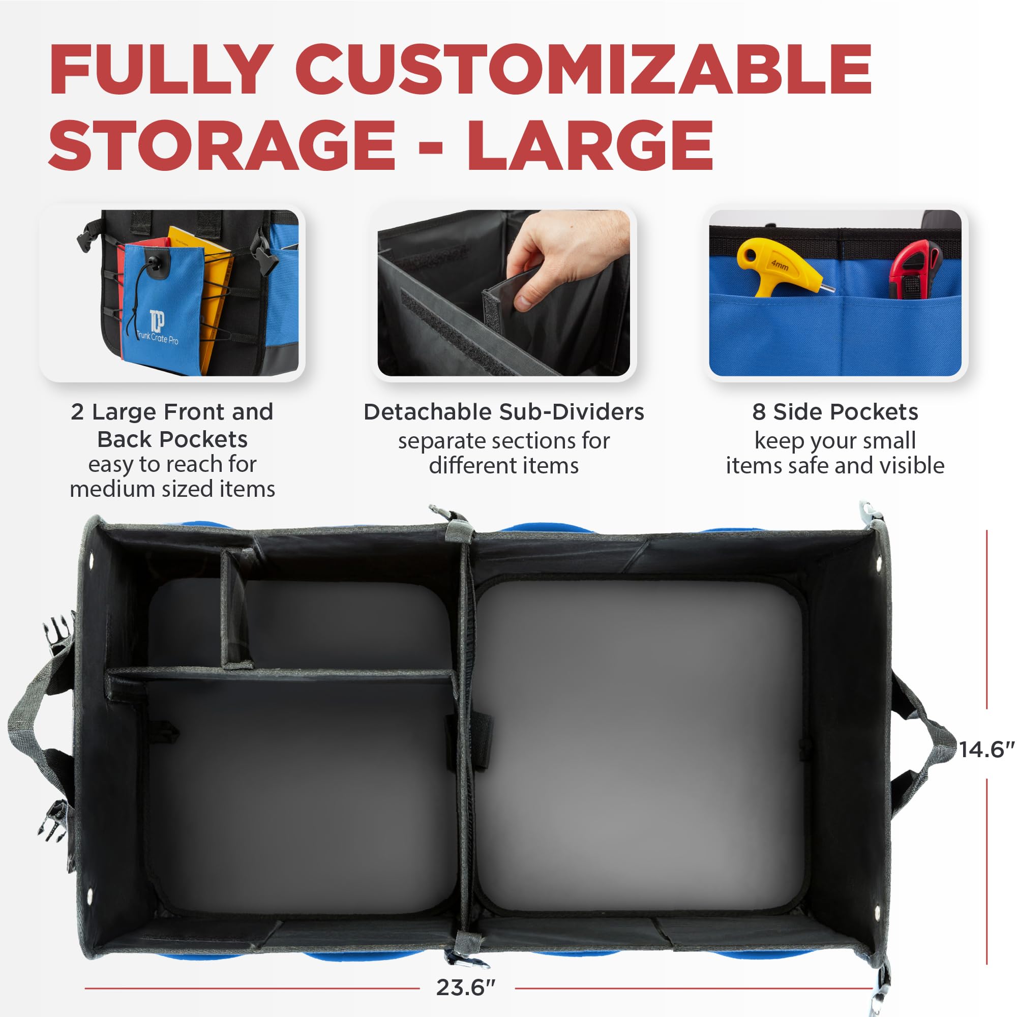 TRUNKCRATEPRO trunk storage interior displays multiple compartments for organized gear.