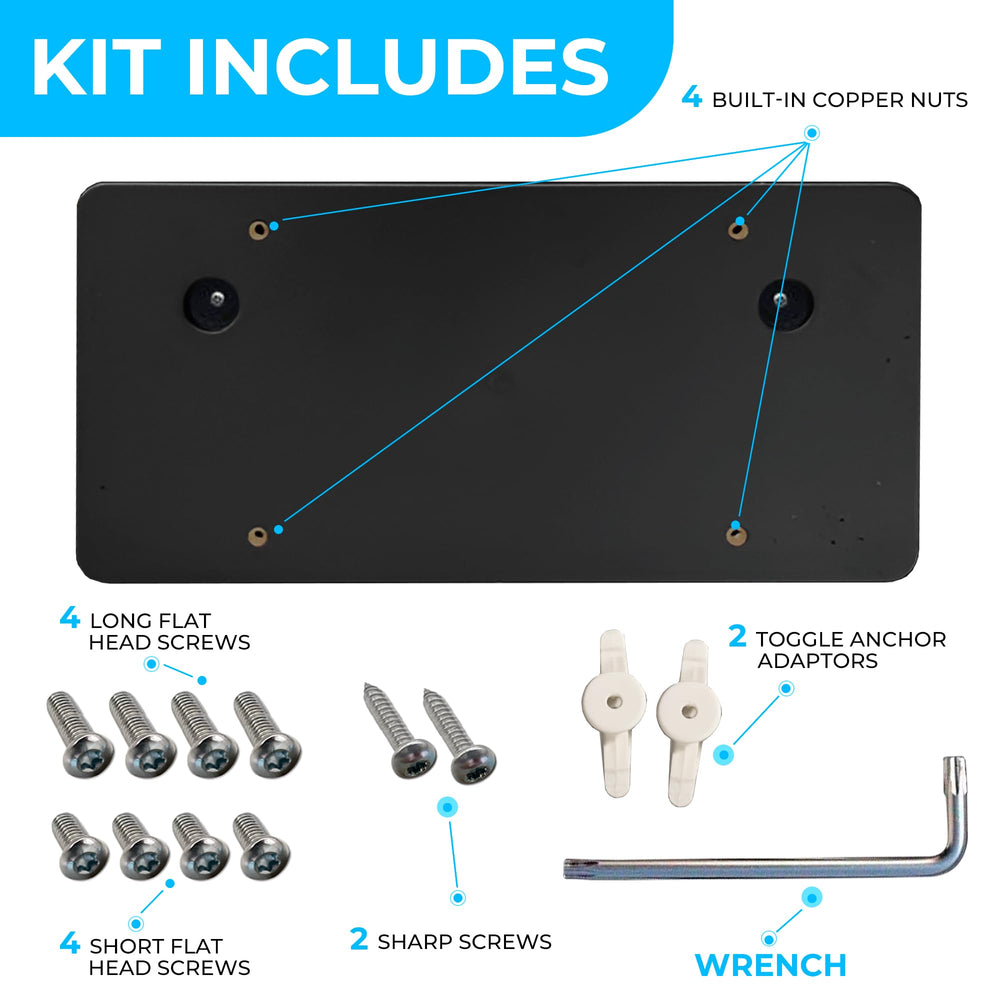 Wrench and screws kit included for fast installation.