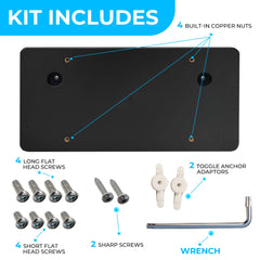 Wrench and screws kit included for fast installation.
