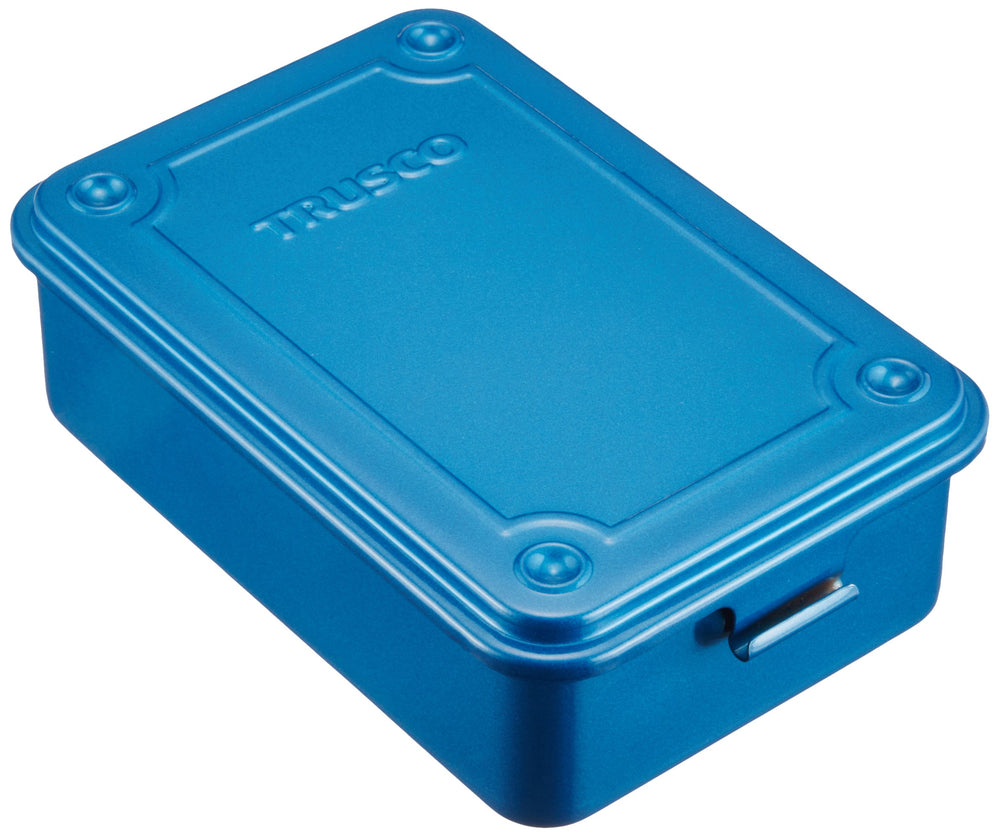 Trusco T-150 blue trunk tool box front view for compact tool organization and easy access.