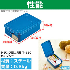 Trusco T-150 blue trunk tool box top view showcasing anti-slip grooves for secure stacking.
