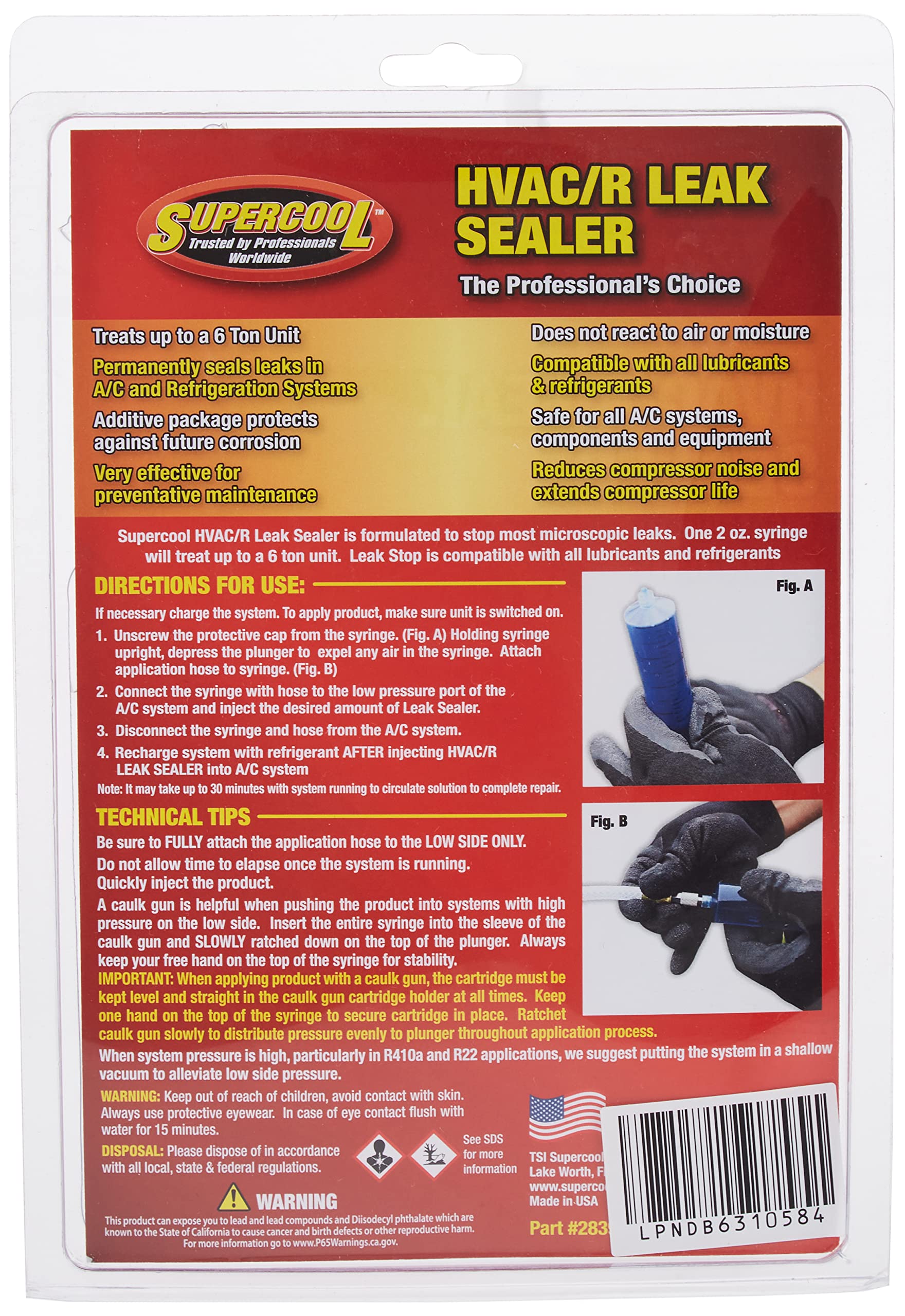 TSI Supercool 2-ounce syringe shown sealing a refrigerant leak.