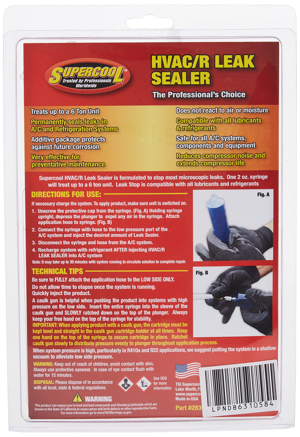 TSI Supercool 2-ounce syringe shown sealing a refrigerant leak.