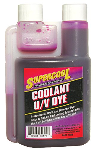 TSI Supercool RD8 dye bottle for UV leak detection in cooling systems.